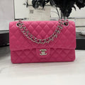 CHANEL 25 CLASSIC SMALL DOUBLE FLAP BAG IN BRIGHT PINK CALFSKIN WITH STRAP