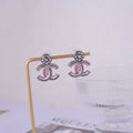 Chanel Pink Enamel and Crystal Double-C Stud Earrings