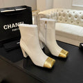 Chanel Ivory Ankle Boots with Gold-Tone Cap Toes