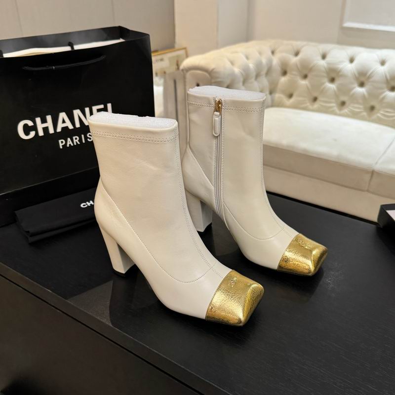 Chanel Ivory Ankle Boots with Gold-Tone Cap Toes