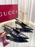 Gucci Black Leather Slingback Pointed-Toe Heels