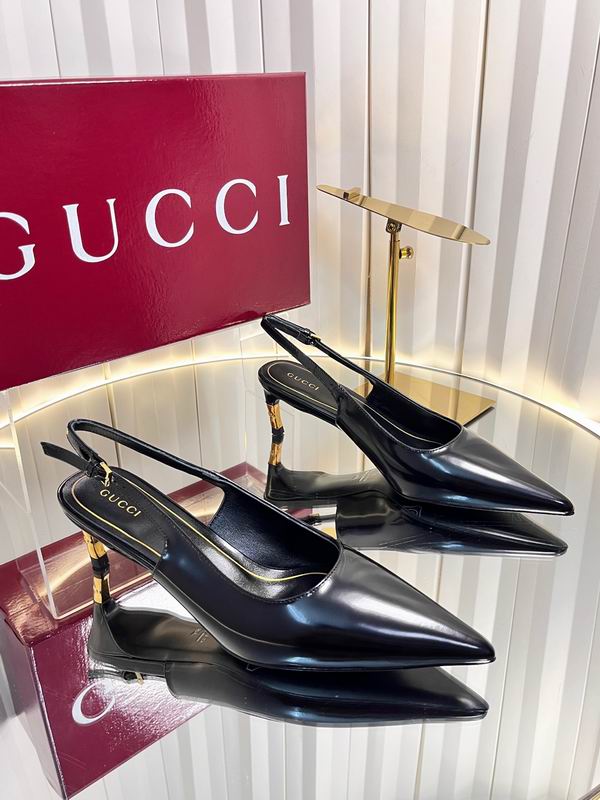 Gucci Black Leather Slingback Pointed-Toe Heels