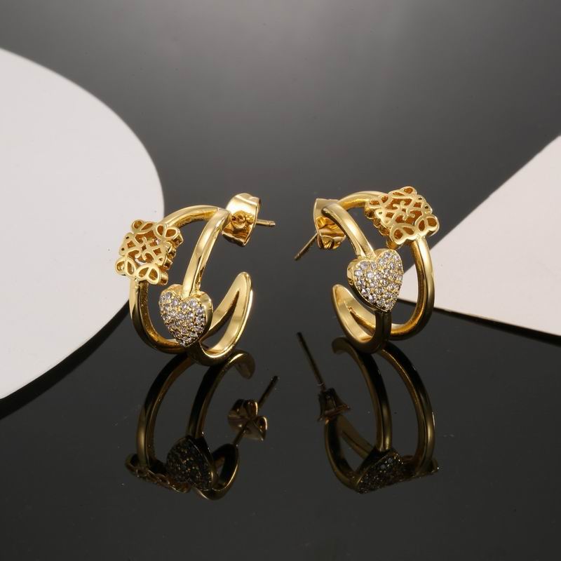 Loewe Gold Pavé Heart Double Hoop Earrings