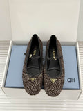 Prada Herringbone Tweed Mary Jane Ballet Flats
