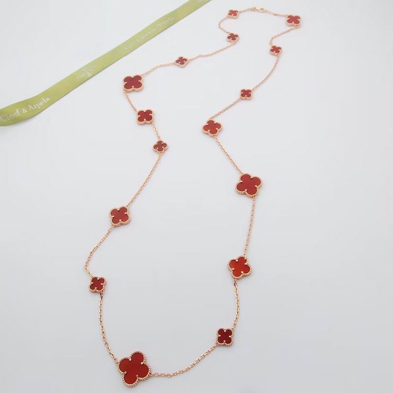 Van Cleef & Arpels Red Quatrefoil Long Necklace