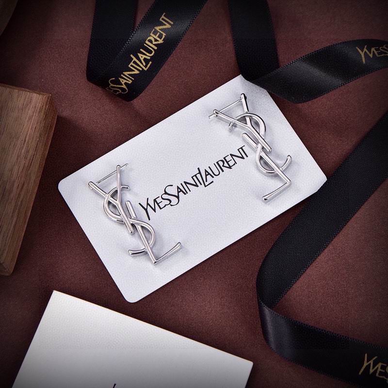YSL Cassandre Monogram Stud Earrings – Silver