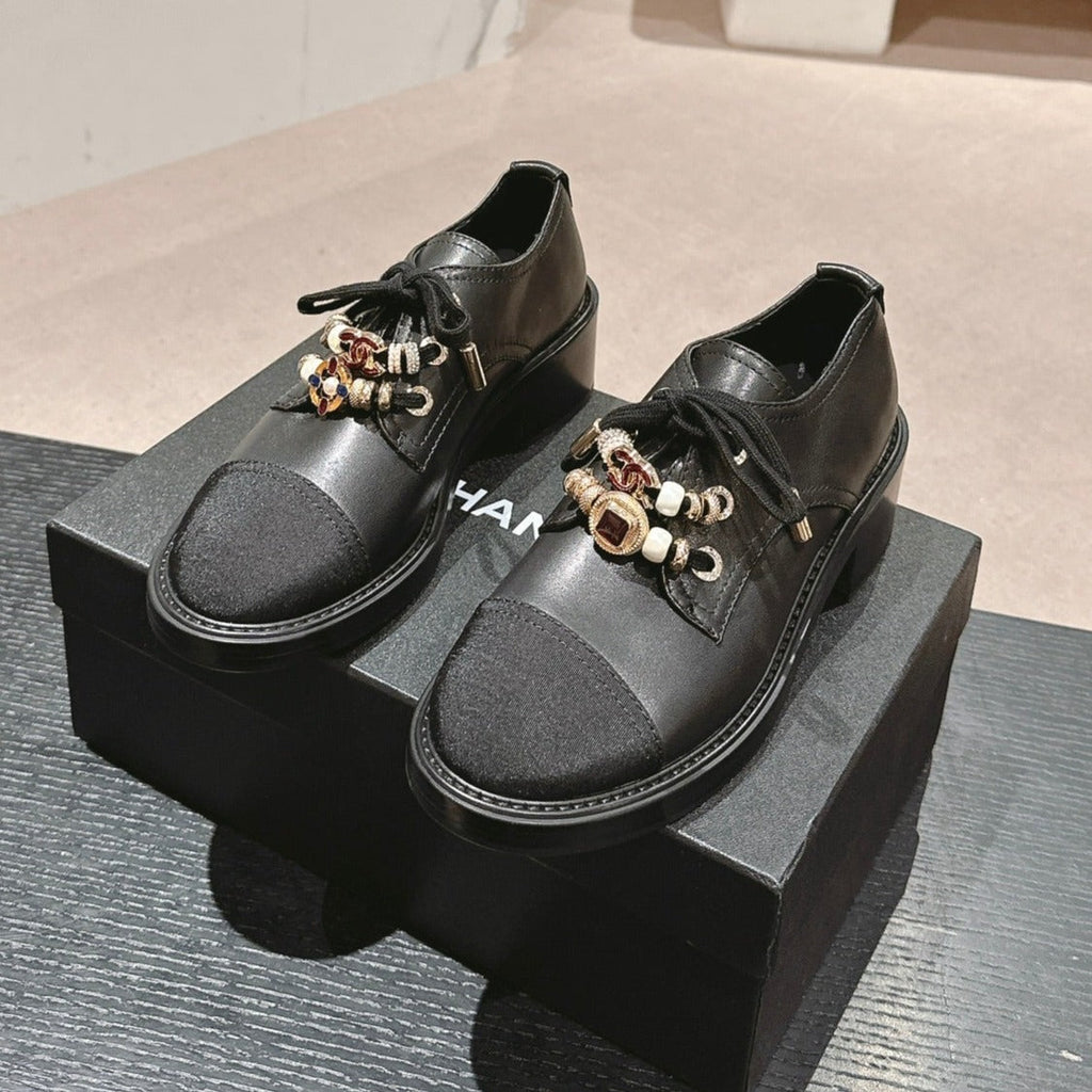 CHANEL OXFORD SHOES BLACK SHEEPSKIN