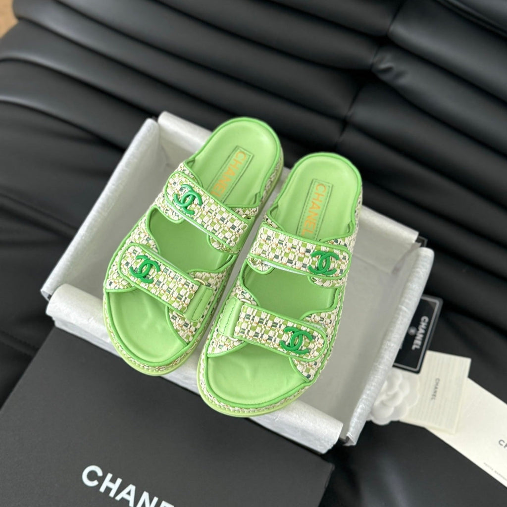 CHANEL Mule Sandals Sheepskin  Light Green